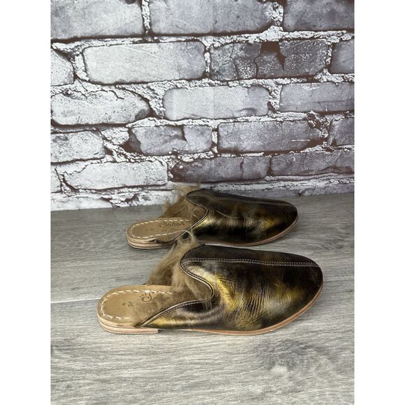 Sabah Baba Big Bend Olive Shearling Bronze Slippers Mules Flats Women 36EU/6M US - Picture 8 of 16